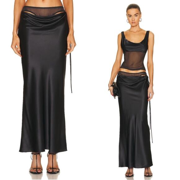 Christopher Esber Cowl Lingerie Silk Charcoal Black Maxi Skirt Size 4 - Picture 1 of 8